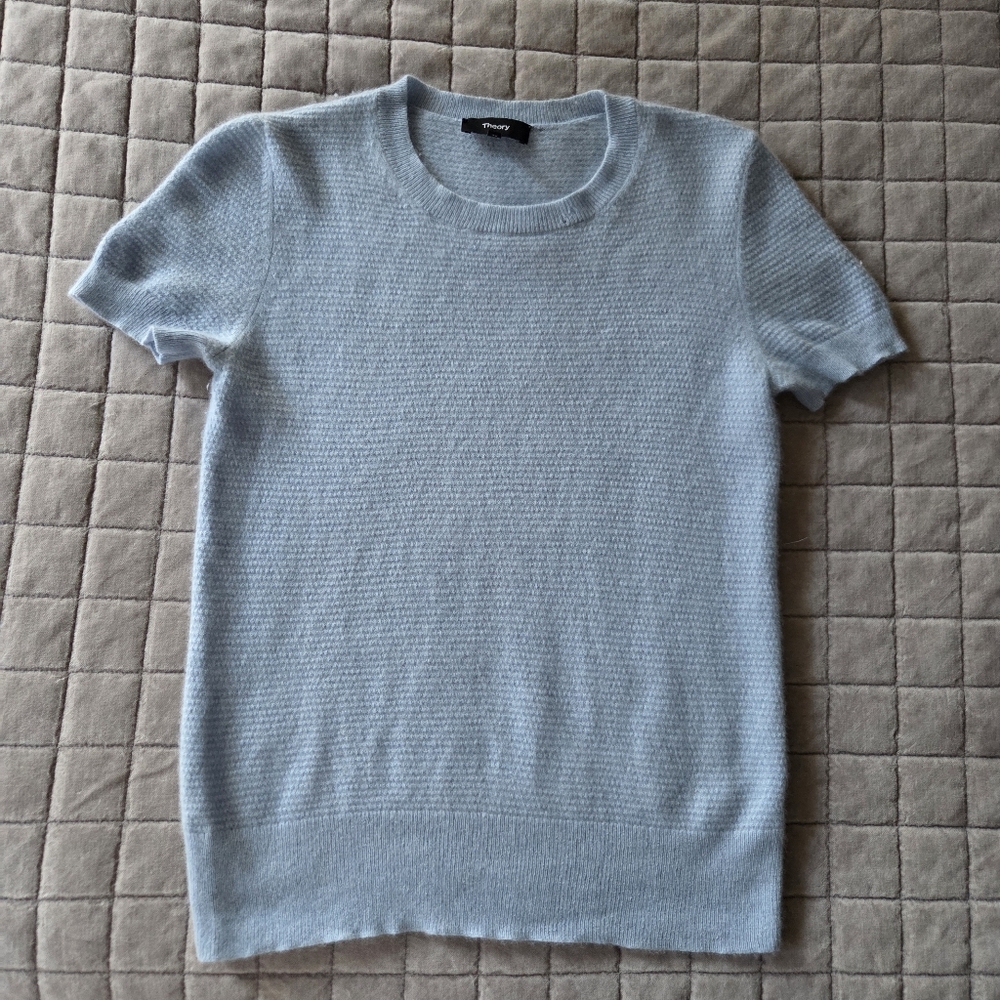 Theory Cashmere Short Sleeve Sweater Light Blue